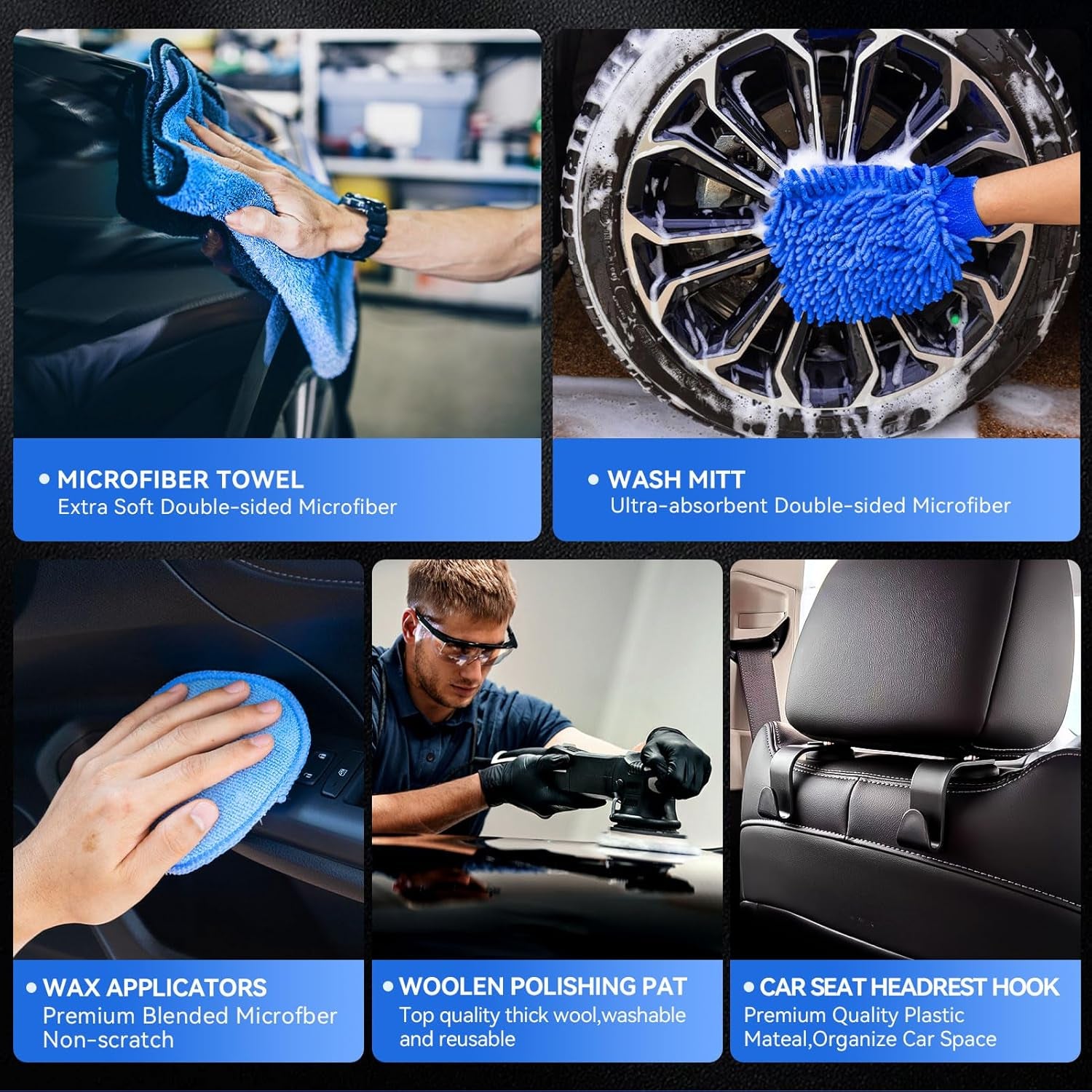 29Pcs Car Detailing Kit,Compelete Car Cleaning Kits Interior Cleaner with Detailing Brushes,Drill Brush Heads,Car Wash Kit with Cleaning Gel,Wash Mitt,Car Hooks,Car Care Gift for Men