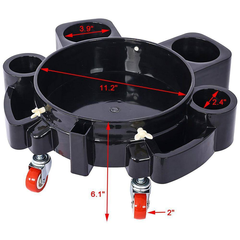 Ami 2-Pieces Set 5 Gal. 250 Lbs. Rolling Bucket Dolly with 5 Swivel Casters Removable Bucket Dolly for Car Wash Dolly