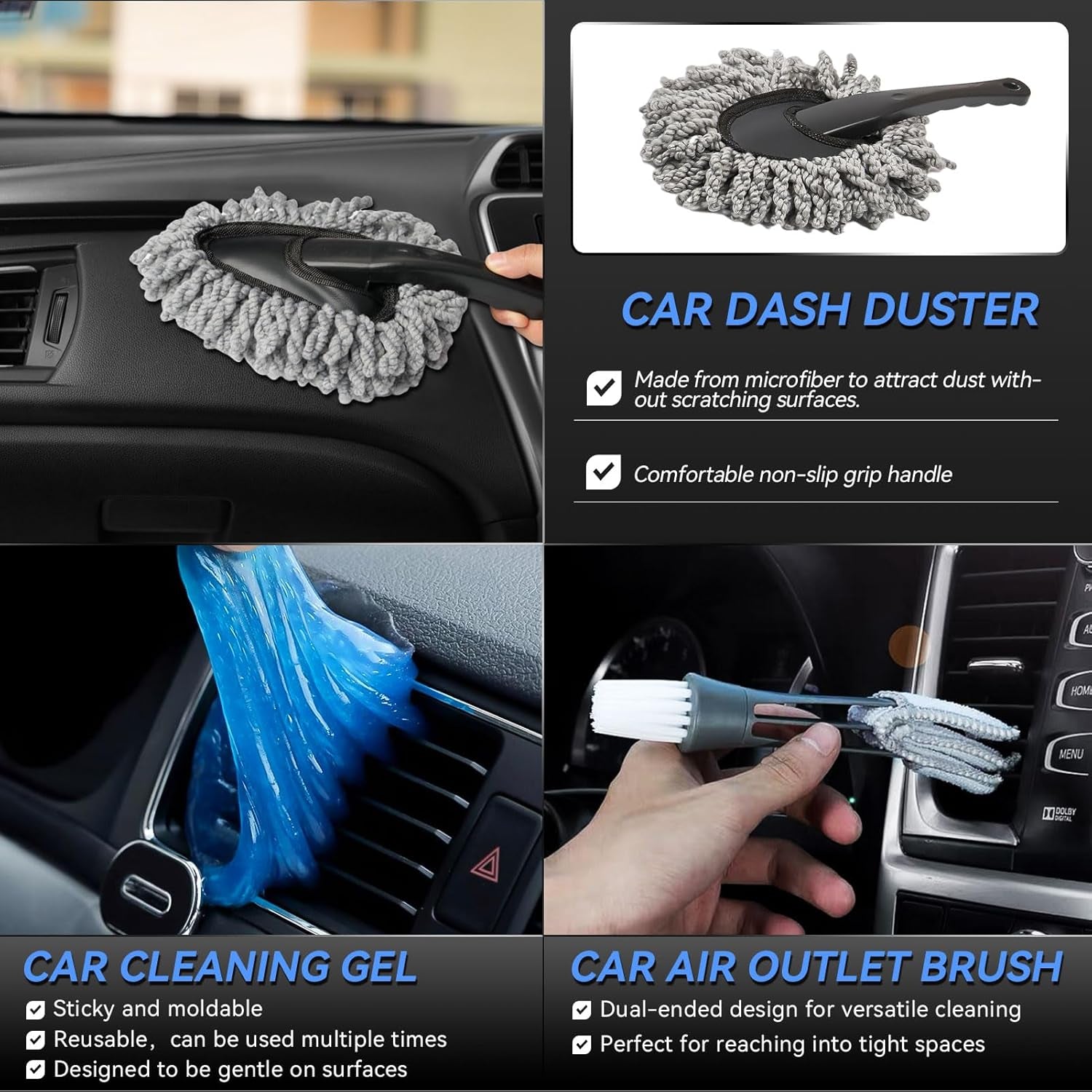 29Pcs Car Detailing Kit,Compelete Car Cleaning Kits Interior Cleaner with Detailing Brushes,Drill Brush Heads,Car Wash Kit with Cleaning Gel,Wash Mitt,Car Hooks,Car Care Gift for Men