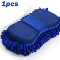 2Pc Blue Microfiber Chenille Car Wash Sponge Care Washing Brush Pad Cleaning Tool Auto Washing Towel Gloves Styling Accessories