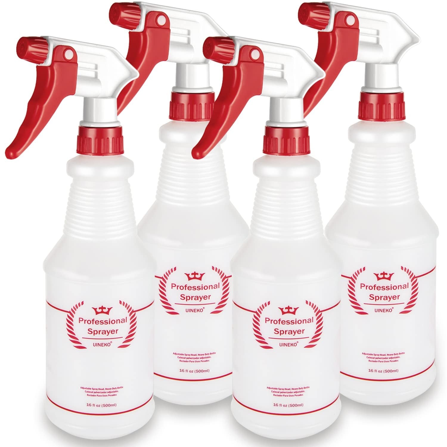 16 Oz Spray Bottles (4 Pack) - Heavy Duty, Leak Proof, Adjustable Nozzle