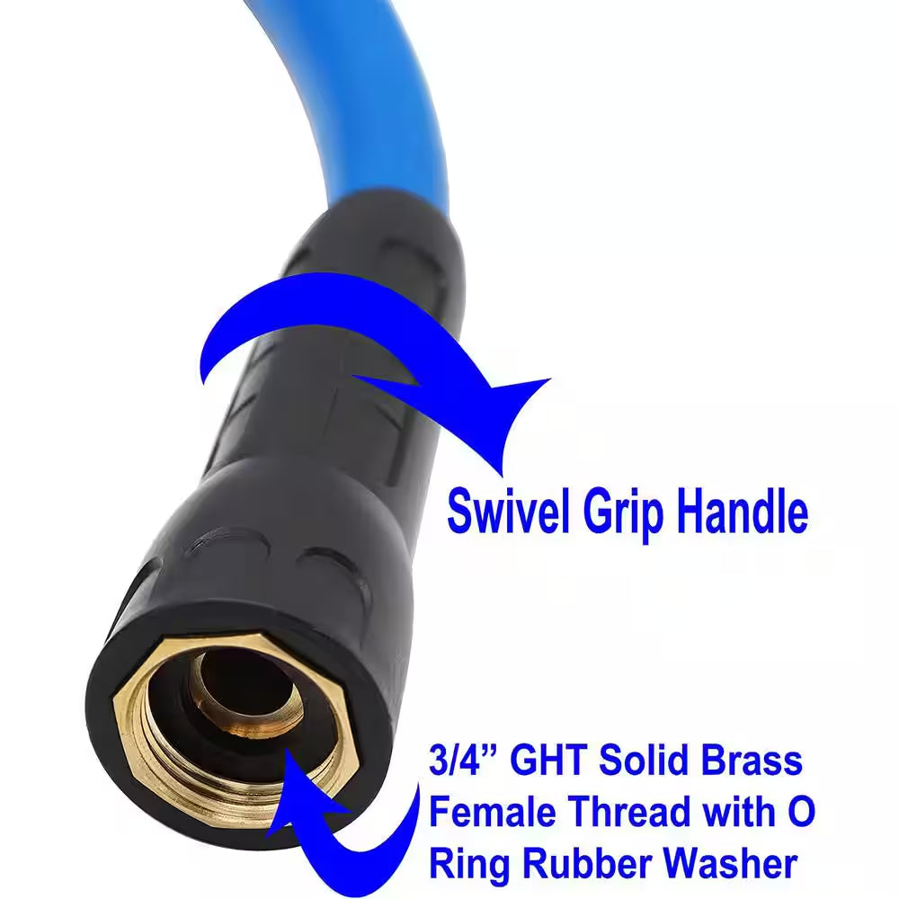 3/4 In. X 6 Ft. Heavy-Duty Hybrid Garden Lead Kink Resistant, All-Weather Flexible with Swivel Grip Handle Blue